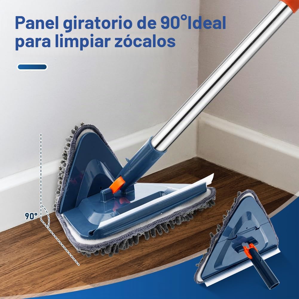 Mopa Triangular de Mango Largo 85“,Trapeador Limpieza Triangular Giratorio 360 Grados ,Microfibra para Limpieza de Pared para Paredes Pintadas, Ventanas, Suelos y Sustratos