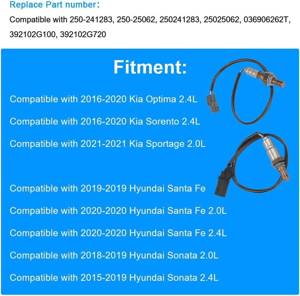 JDMON 2PCS O2 Oxygen Sensor Replacement for 2016-2020 Kia Optima, Sorento 2.4L, Hyundai Santa Fe, Sonata, Tucson Compatible with 250241283, 25025062
