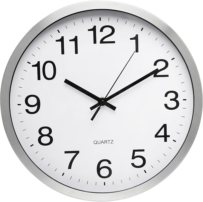 Reloj de Pared 12 Pulgadas Plateado Cepillado Silencioso miniatura 2