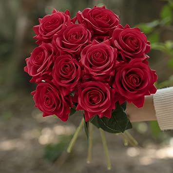Amazon ローズ 造花 インテリア アートフラワー 花束 枯れない花 贈り物 プレゼント 記念日 お祝い ギフト Yorohoki フェイクフラワー 薔薇 10本 レッド 造花 オンライン通販