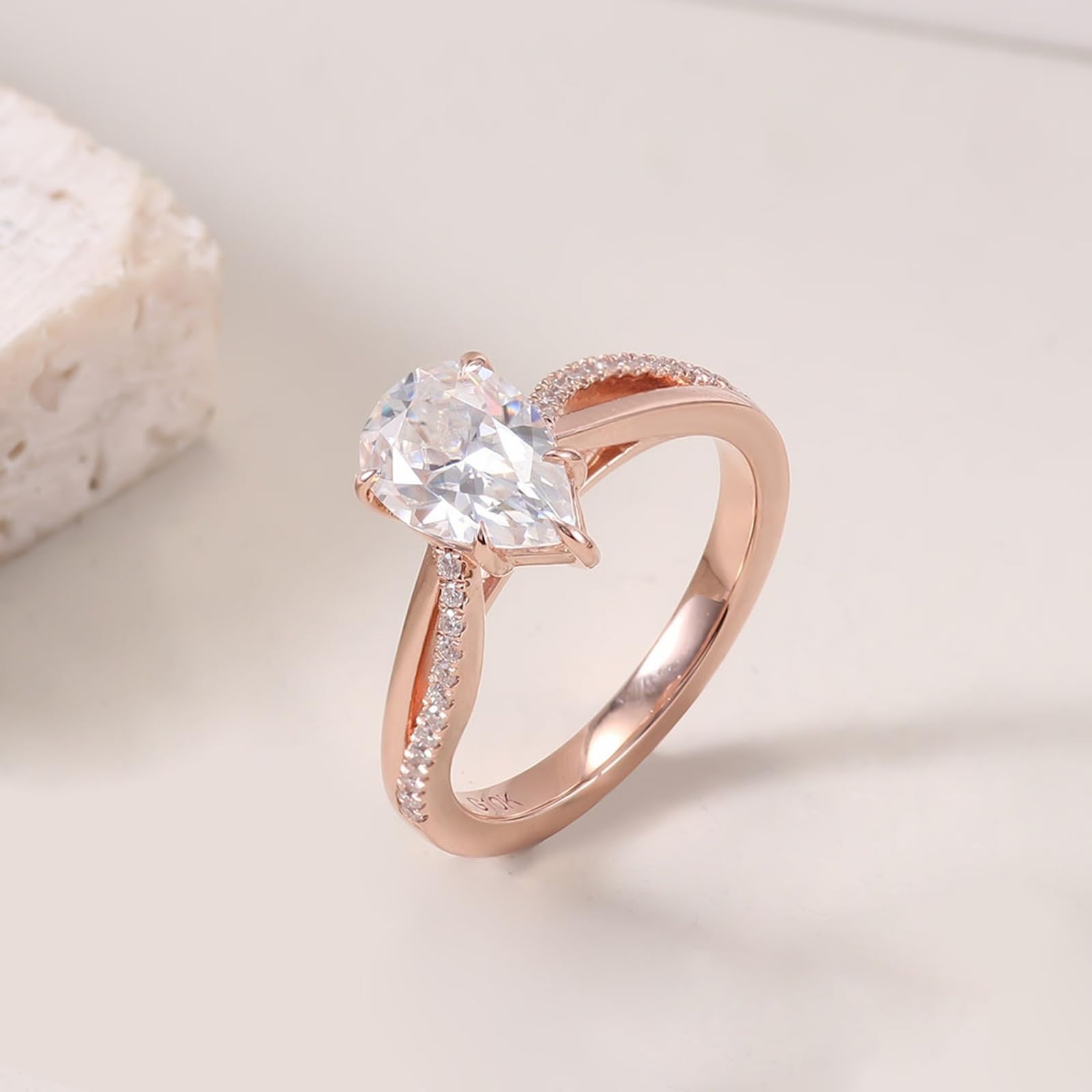 Epinki Prosty pierścionek damski 9-karatowe różowe złoto / 14 karatów/18 karatów 1,5 ct Moissanite białe skręcone kamienie fantazyjne pierścionki