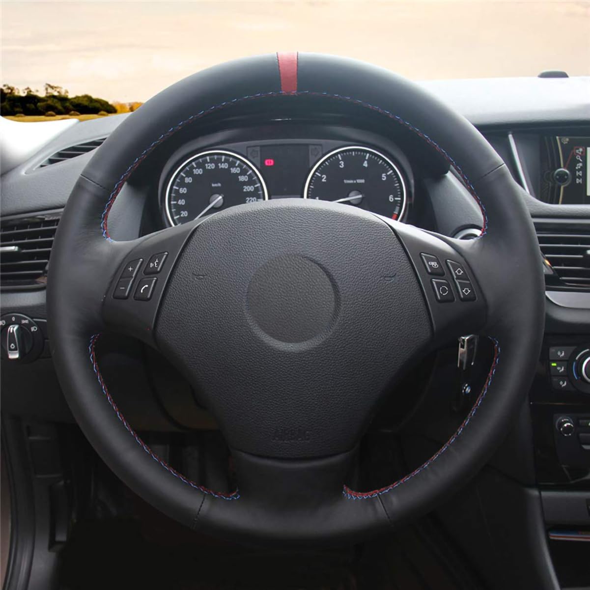 Loncky Leather Steering Wheel Cover for BMW E90 BMW 335i 4D Sedan/BMW 335XI 4D Sedan/BMW 328i 4D Sedan/BMW 328XI 4D Sedan/BMW 335d 4D Sedan/BMW 330i 330XI BMW 325i 325XI 4D Accessories