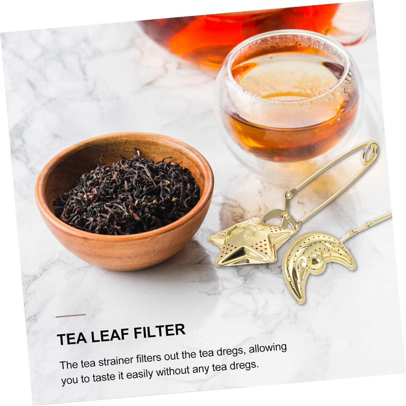 Ipetboom Passoire à Thé Accessoire pour Infuser le Thé en Vrac en Acier Inoxydable Or avec Motifs Étoiles et Lune Filtre Solide et Résistant