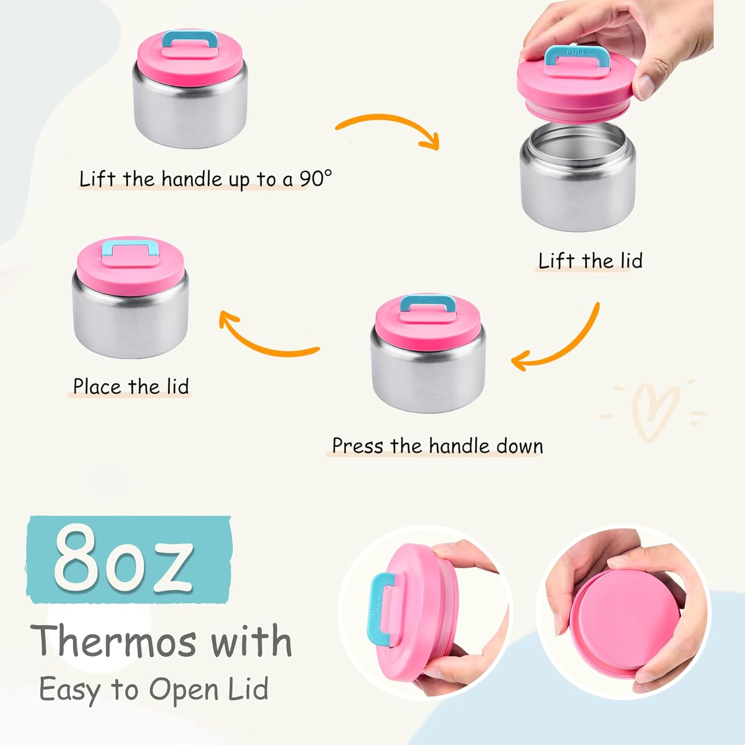 Bento Lunch Box for Kids with 8oz Soup Thermo Leak-Proof Lunch Food Containers with Snack Sauce Container for Kid Girls Boys to School,Pink - Image 3