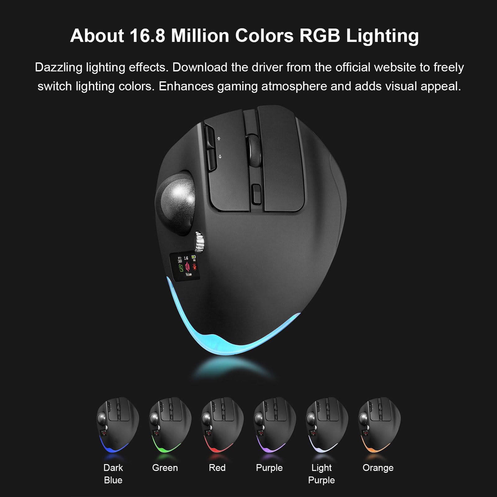 XUMIUZIY Ratón Inalámbrico con Trackball, Mouse Ergonómico, 8000 dpi, 8 Botones, Pantalla LCD a Color, for Oficina y Uso Diario (Black)