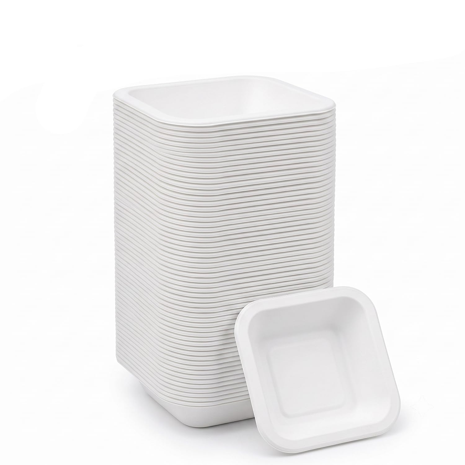 Bonkaso 4x4 Inch Square Bagasse Bowl Pack of 100 | Disposable Sugarcane Serving Bowls | Heavy Duty, Compostable & Microwave Safe | Plastic-Free White Bowls for Snacks, Soups, Desserts & Dips