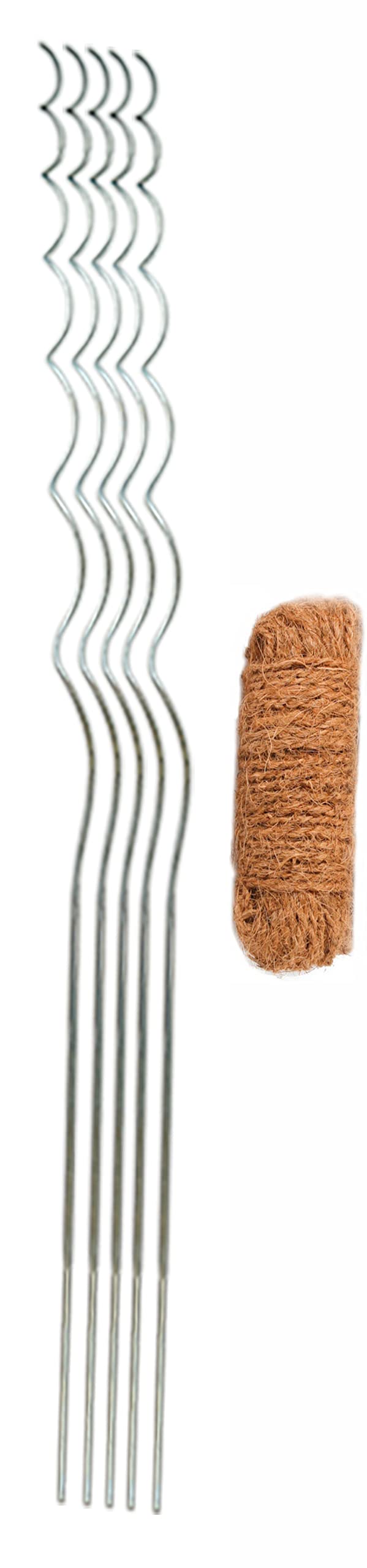 Novatool Lot de 10 tuteurs de tomates 5 x 1500 mm avec fil de coco I Kit de fixation pour plantes grimpantes pour arbres