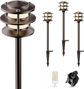 HIBOITEC 4 Pack Low Voltage Pathway Lights with Replaceable G4 LED Bulbs, 12V Outdoor Garden Landscape Lighting, Oil Rubbed Bronze
