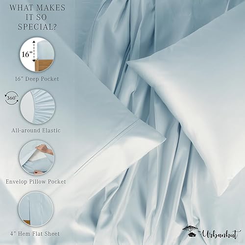 Miniatura 5 de Juego de sábanas Urbanhut de algodón egipcio, 4 piezas de 700 hilos, de lujo, con bolsillo profundo y tejido de satén, de calidad superior