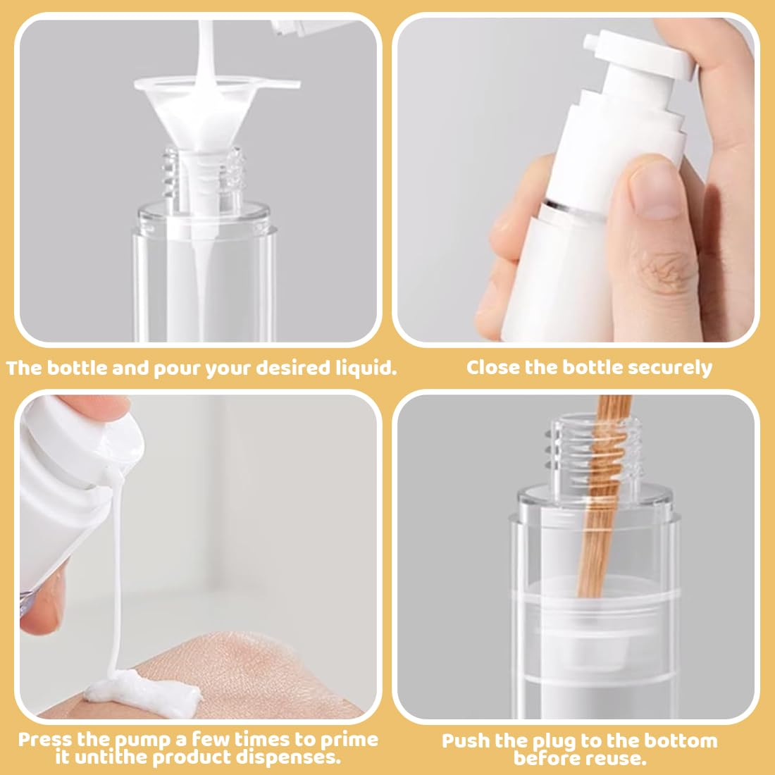 4 dispenser per crema, 5ml, 10 ml, 30 ml, 50 ml, senza senz'aria, Flaconi da Viaggio Trasparente, Airless Contenitore Crema Pump, Dispenser Cosmetico da Riempire, per Lozione, Fondotinta