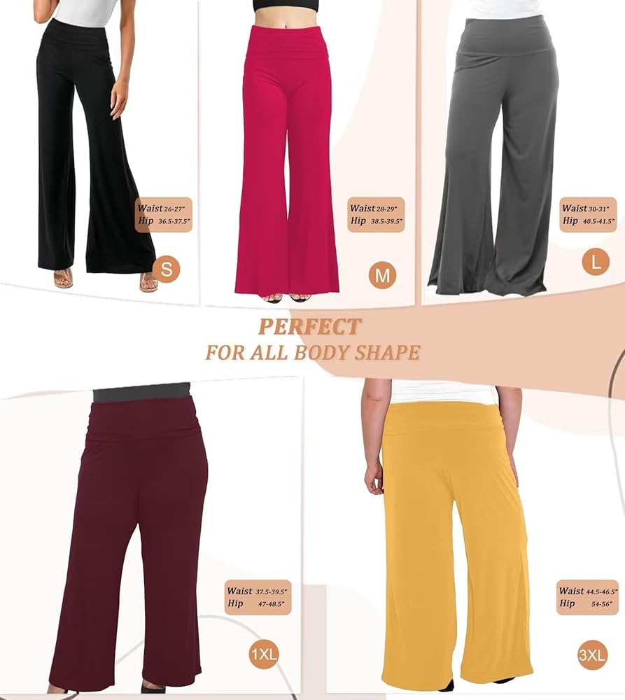 Hybrid & Company Women Palazzo Pants w/Fold Over Waist Band