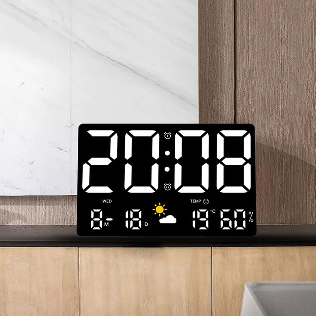 Digital LED Wall Desk Alarm Clock with Calendar and Temperature Display for Bedroom Room Table