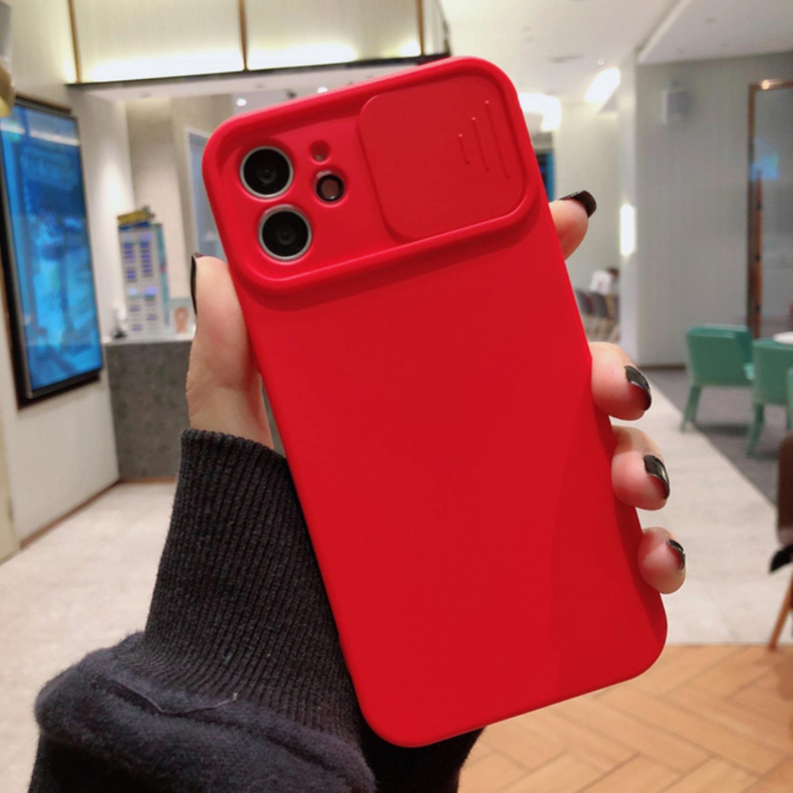 Lens Protection Liquid Silicone Case on For iPhone 12 Pro Max Camera Lens push and Pull Cover-on iphone 12,Red