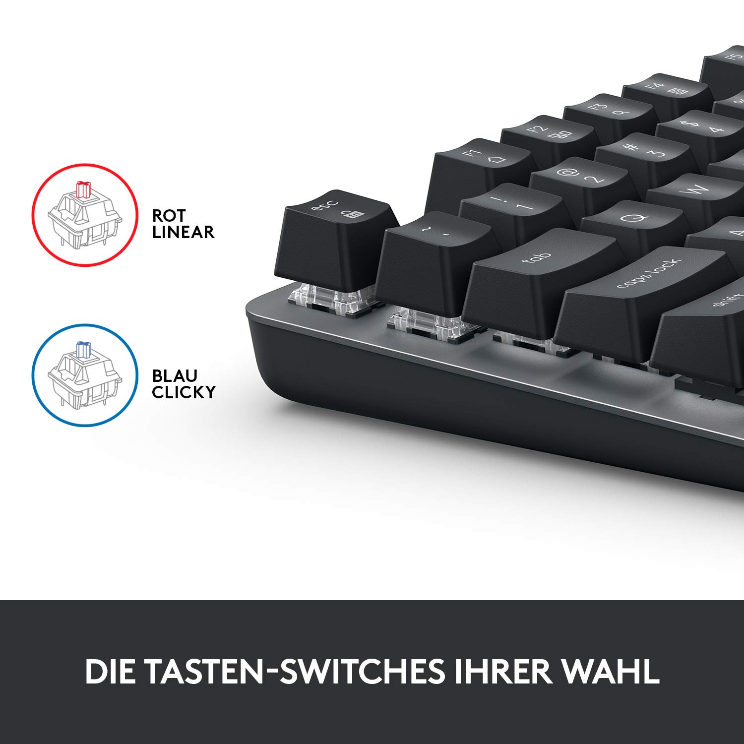 Logitech K835 TKL Mechanical Corded Aluminium Keyboard, Layout Tedesco QWERTZ, Grigio