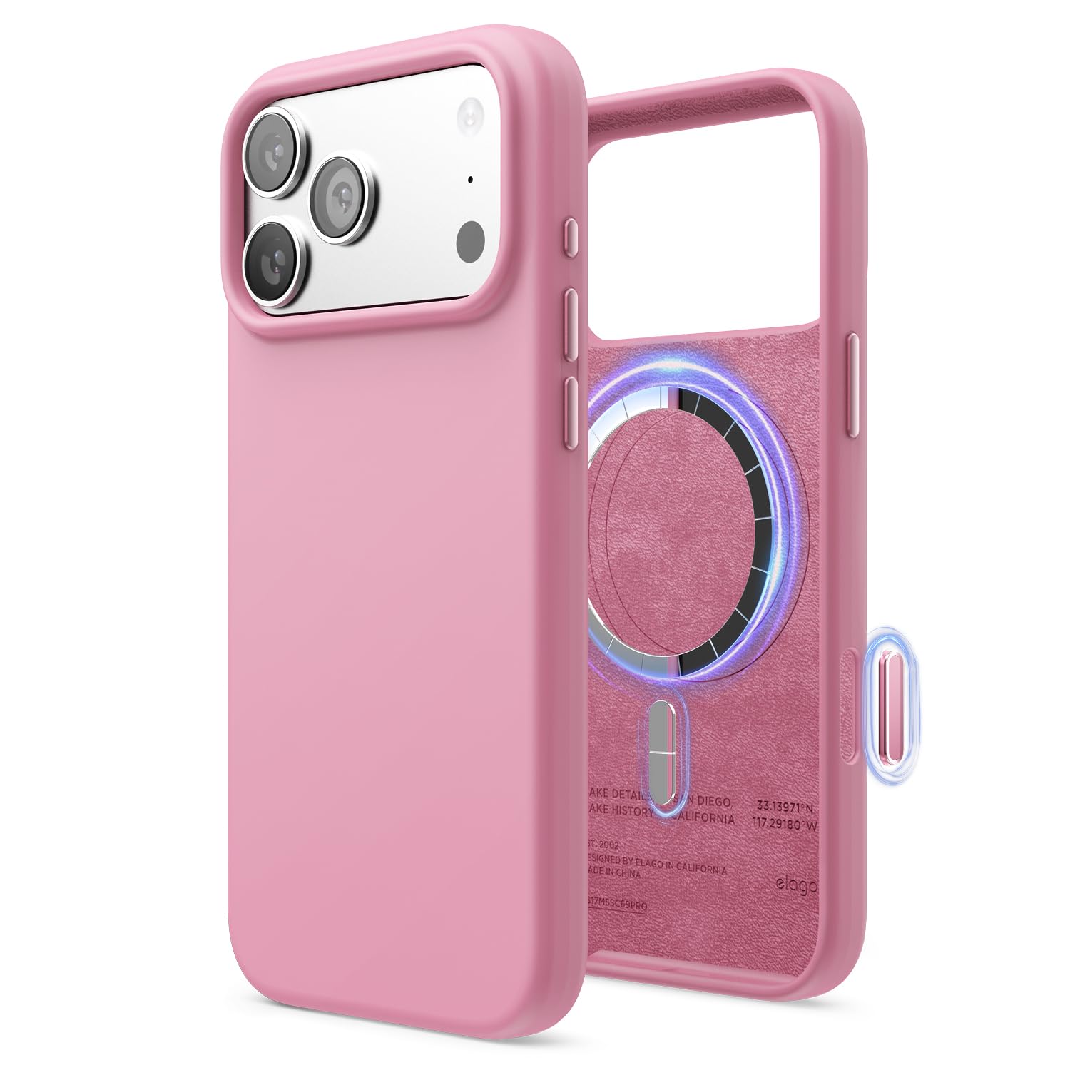 elago Cover Magnetica in Silicone Liquido per iPhone 17 Pro Max (6,9") – Compatibile con MagSafe, Antiurto, Sottile, Finitura Soft-Touch (Rosa Shock)