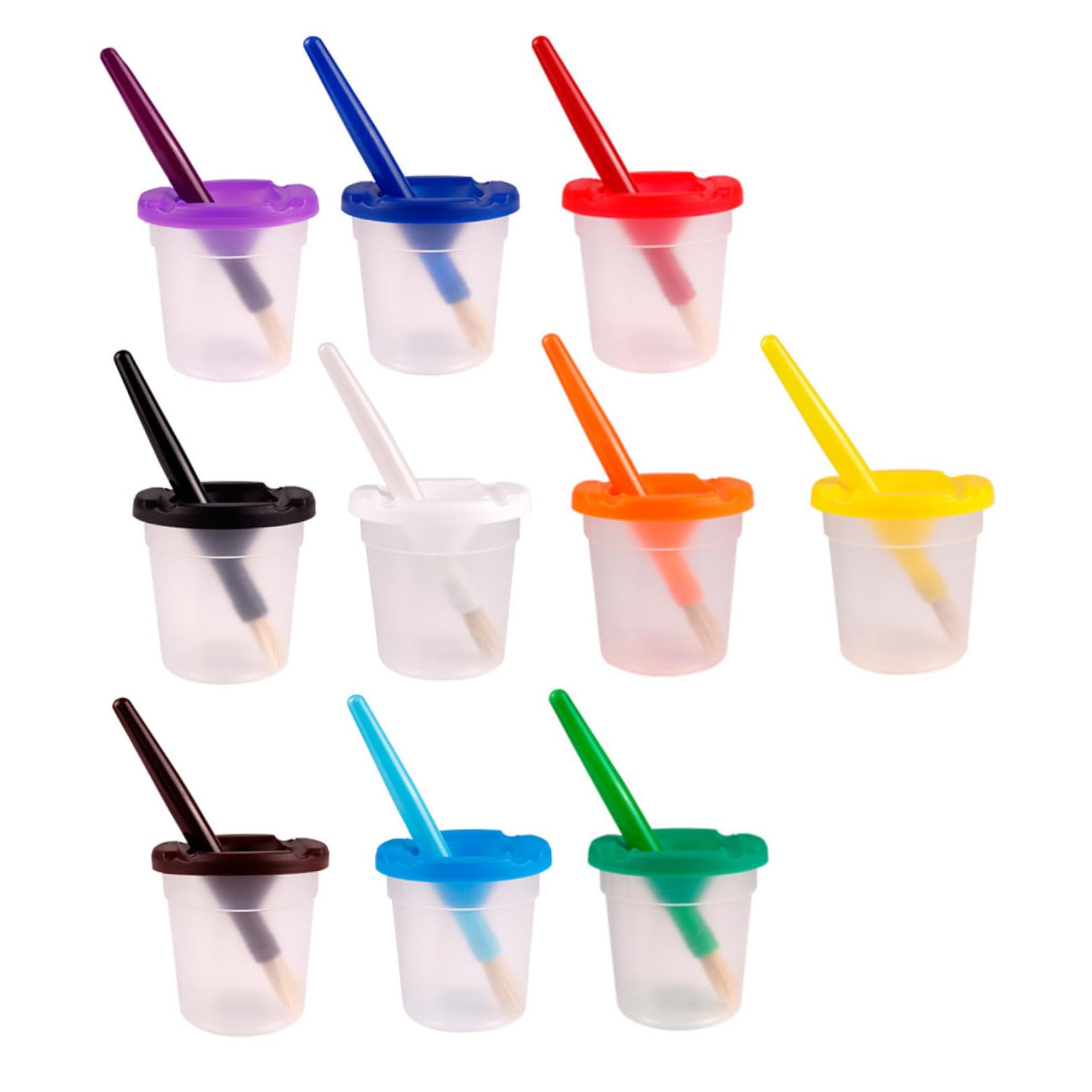 Pots à Pinceaux Anti-déversement SUPVOX avec Couvercles Colorés et Pinceaux en Plastique