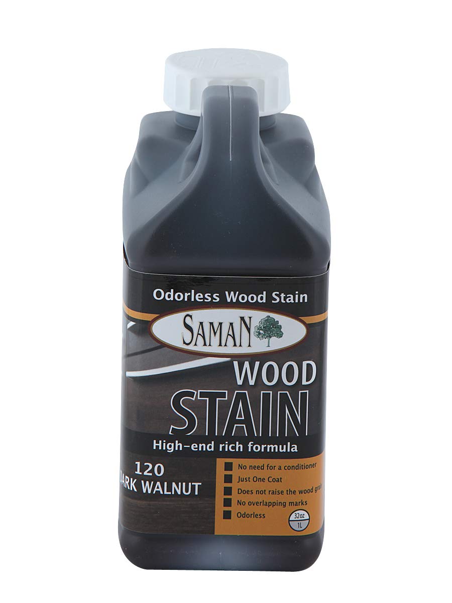 SamaN Interior Water Based Wood Stain - Natural Stain for Furniture, Moldings, Wood Paneling, Cabinets (Dark Walnut TEW-120-32, 32 oz)