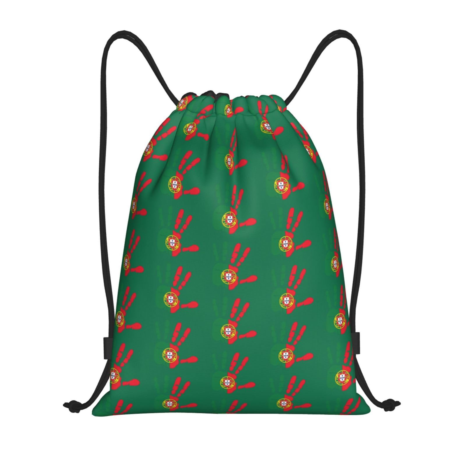 FHIZOAL Handprint Over Portugal Flag Drawstring Bags Waterproof Sports String Backpacks Lightweight Yoga Training Swimming Travel