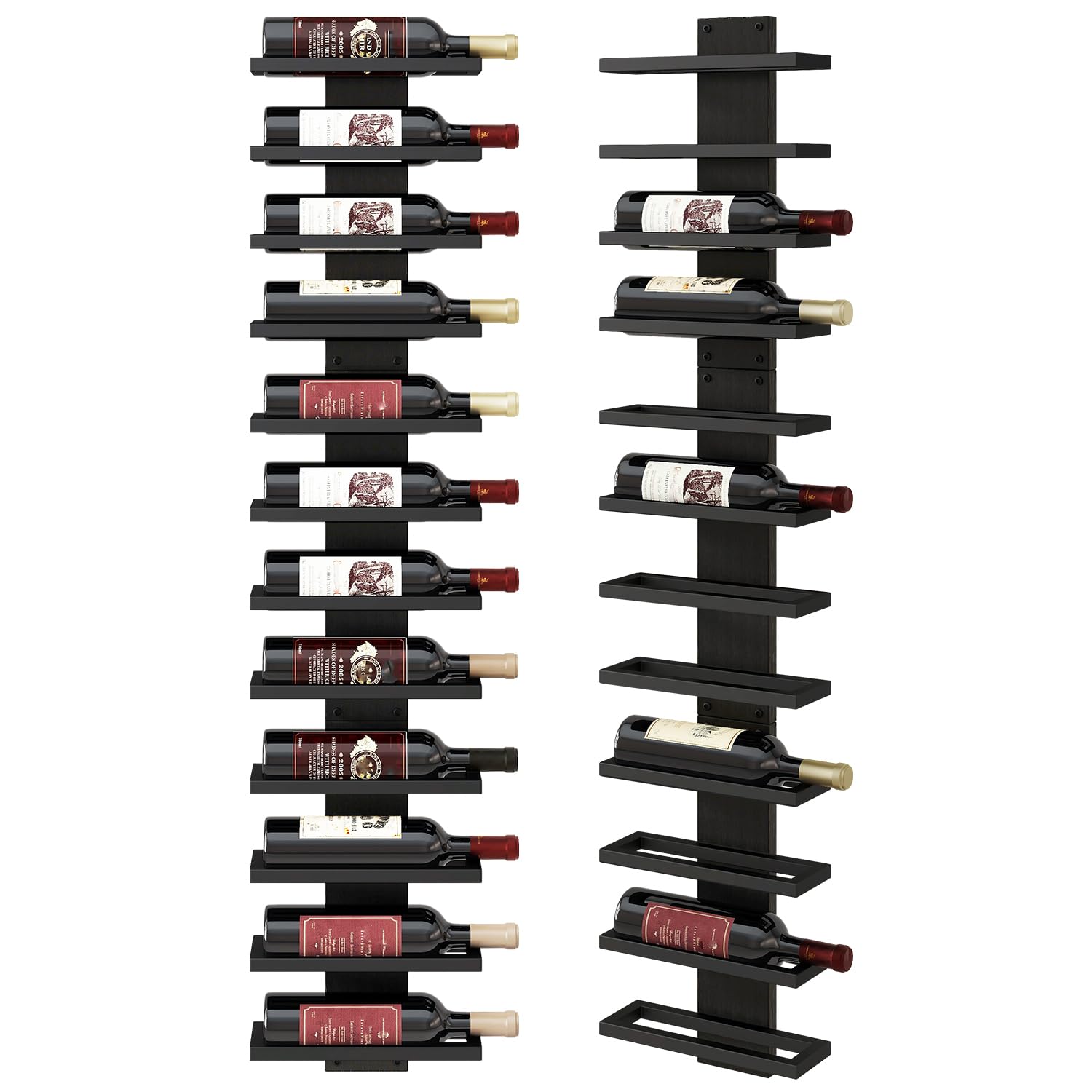 IBUYKE Wall Mounted Wine Rack 12 Bottle,Wood Storage Rack,Black TMJ913B