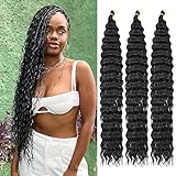 QRHSUKA Ocean Wave Crochet Hair 30 Inch 3 Packs Deep Wave Braiding Hair Curly Crochet Hair for Black Women Bohemian Twist Crochet Braid (30 Inch (Pack of 3), 1B)
