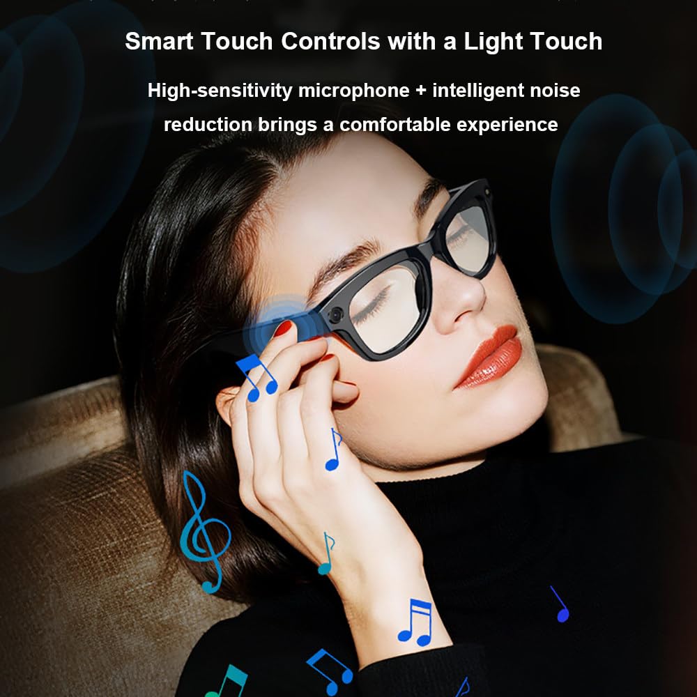 Occhiali Intelligenti con Intelligenza Artificiale E Fotocamera, Pixel da 800W, Foto E Video, Dialogo Ai, Riconoscimento Oggetti, Controllo Touch, Oltre 100 Traduzioni, per Viaggi E Guida B