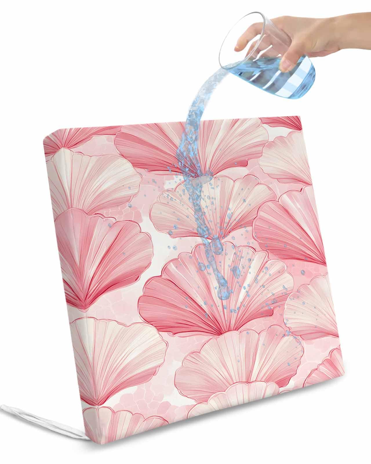 2 Pack Shell Pink Coastal Waterproof Cushion Covers with Ties, Outdoor Patio Chaise Lounge Chair Seat Cushion Slip Covers Replacement(Only Cover) Summer Ocean Beach Nautical 24