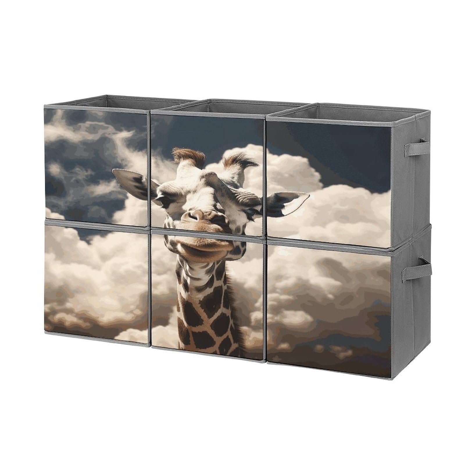 Fekiloot Style Giraffe In The Clouds Storage Bin For Foldable And Handles,Closet Organizer Of 6-Pack Stackable,Storage Box For Living,Room, Office,Bedroom,Closet