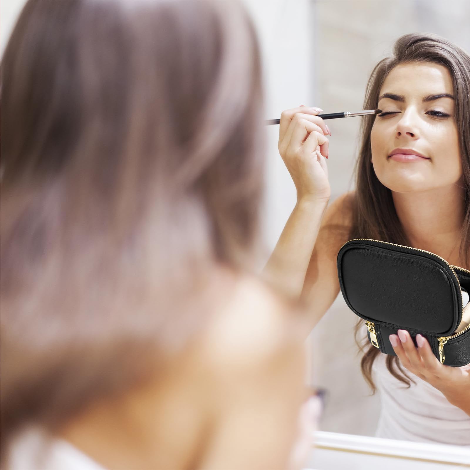 Trousse de maquillage avec miroir LED PU Noir Moderne