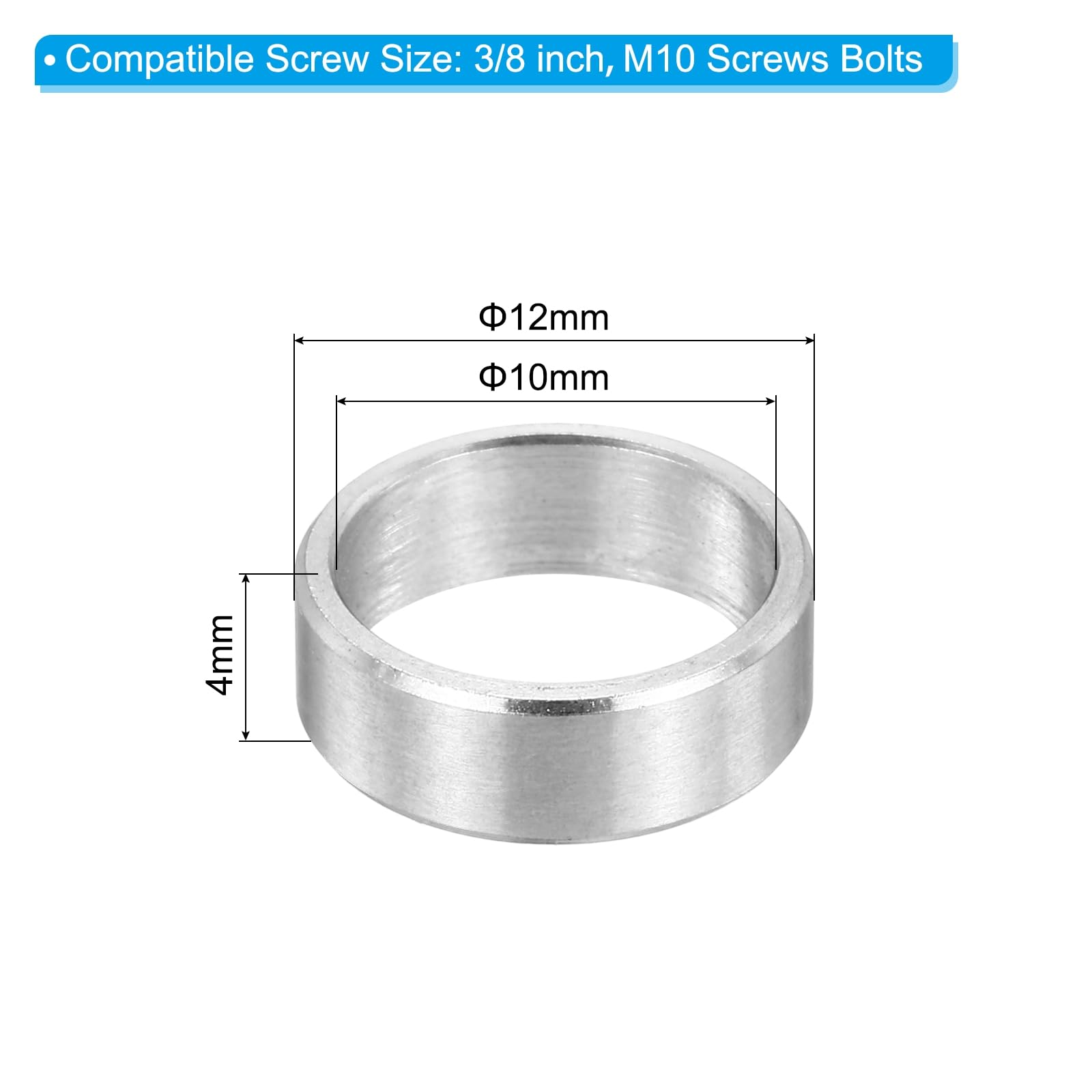 PATIKIL M10 Stainless Steel Spacers, 12Pcs Metal Spacer 10mm ID x 12mm OD x 4mm L Screw Standoff for 3/8" or M10 Screw - Image 2