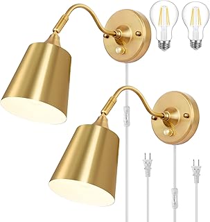 TRLIFE Wall Sconce Plug in, Dimmable Wall Sconces Adjustable Gold Wall L...