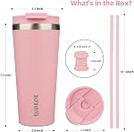 BJPKPK 22oz Tumbler with lid and Straw Stainless Steel Travel Coffee Mug Insulated Tumblers Cups,Light Pink
