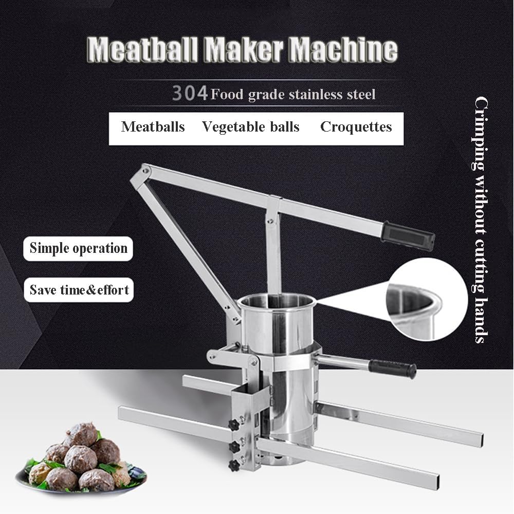 Máquina manual para hacer albóndigas, herramienta de acero inoxidable con 3 moldes para pescado, carne de res, cerdo y camarones, máquina semiautomática para cocinas y restaurantes