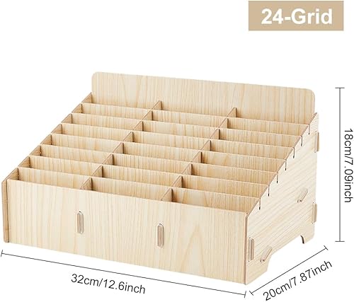 Miniatura 2 de BENECREAT Caja de almacenamiento de madera para teléfono celular de 24 rejillas, caja de almacenamiento de gestión de teléfonos móviles, organizador