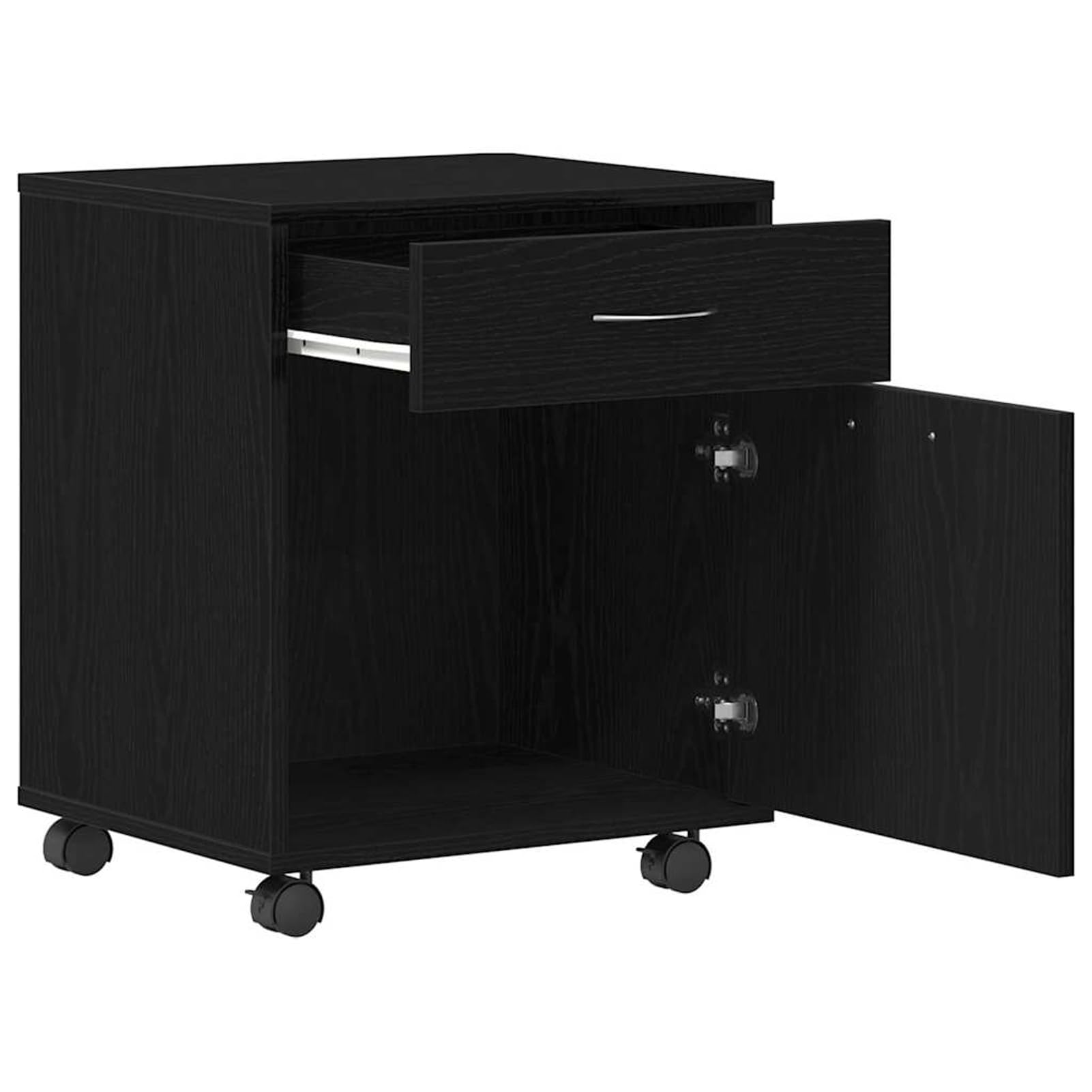 Armadio con ruote in rovere nero, 45 x 38 x 54 cm, 2 ante con ripiano, per ufficio domestico e abitazioni moderne