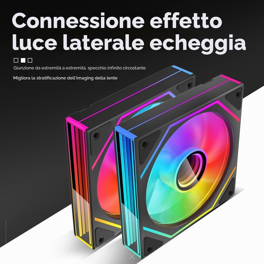 TZMRIT Prism 6MAX Reverse Blade RGB PC Ventola 120 mm 3 pezzi [Rettangolo Infinity Mirror MAX] [1850±10% RPM] 5V3PIN ARGB e 12V4PIN PWM Ventola Nero