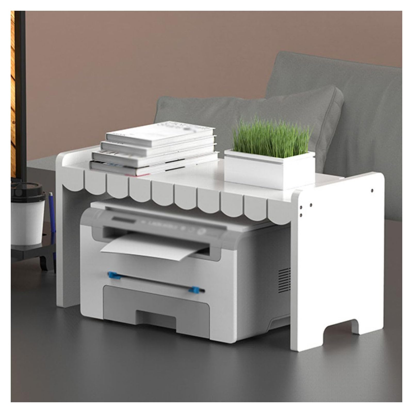 Hölzerner Druckerständer, Schreibtisch-Organizer-Aufbewahrungsregal, Mit Aufbewahrungs-Fax-Rack-Aktenständer, Geeignet for Home-Office-Faxgerät-Scanner-Dokumentenbücher (Color : White)