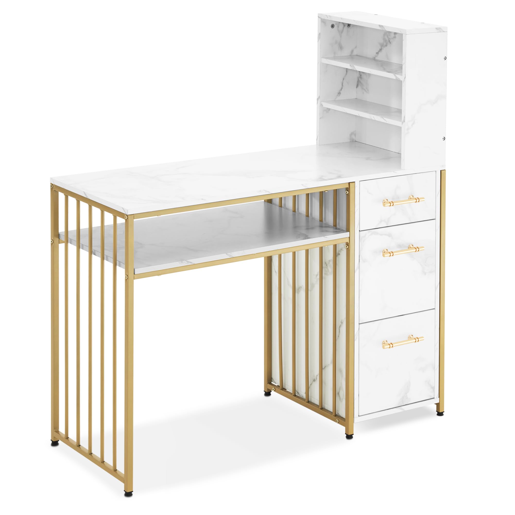 M MCombo Escritorio con 3 cajones, Mesa de Clavos de Madera, Marco de Metal, tocador sin Espejo, Escritorio de Ordenador con Estante para salón, 43x108x125cm, 2420