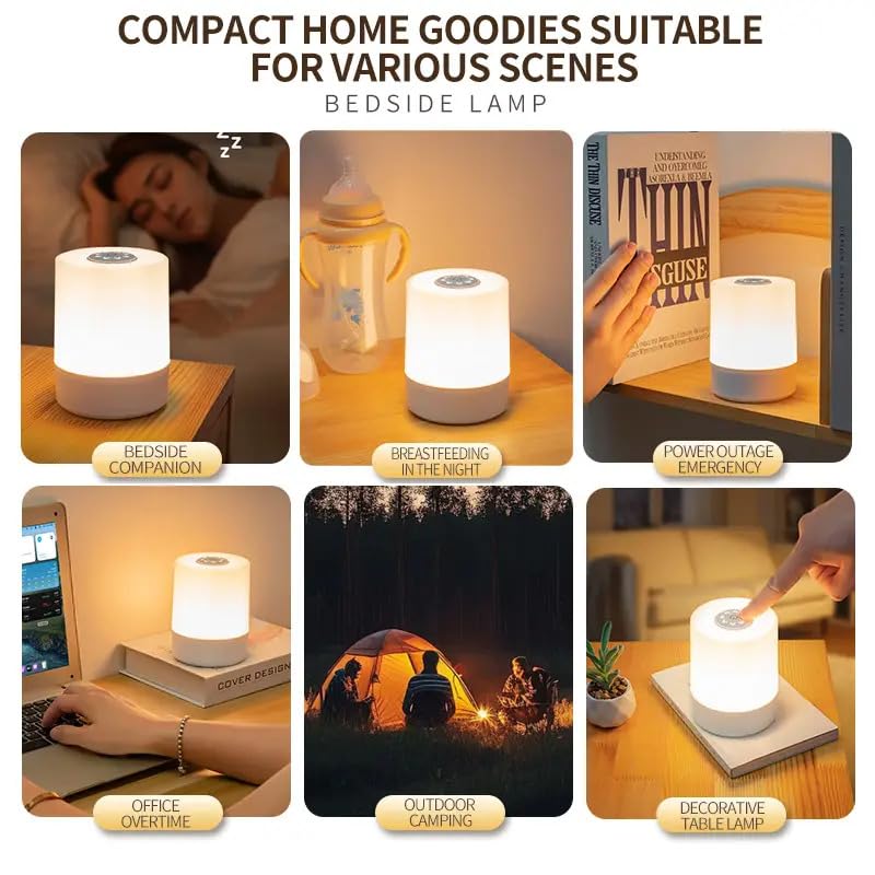 Image of One94Store Touch Control LED Table Lamp - USB Rechargeable, Touch Control Night Light with 3-Color Dimmable Brightness for Bedroom, Living Room & Study (White, Pack of 1)