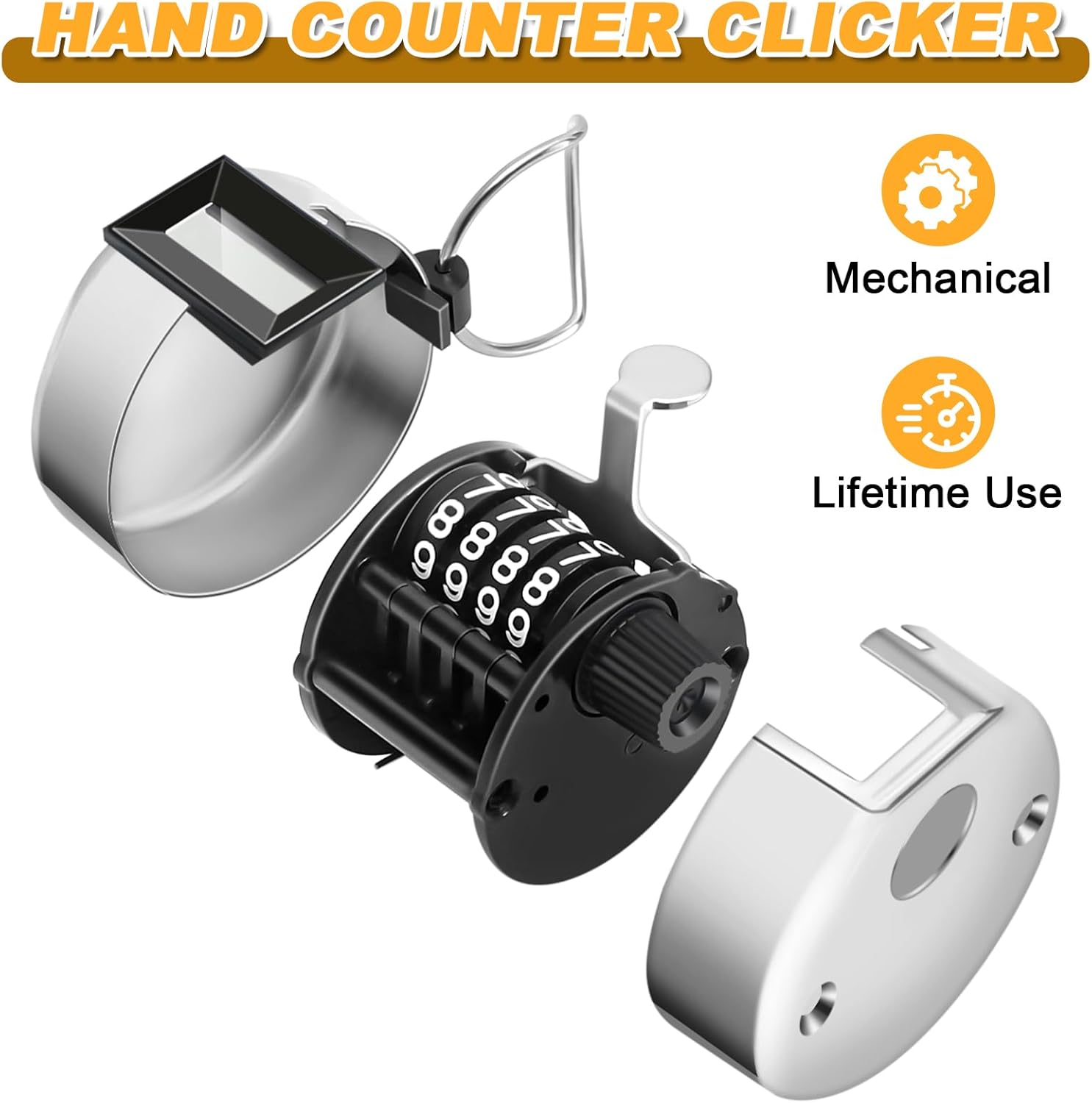 2 Pcs Clicker Counter, Hand Tally Counter with Large Display - Mechanical Pitch Counter Clicker for Baseball, Inventory, People Counting, Events, Gym Reps(Silver) thumbnail