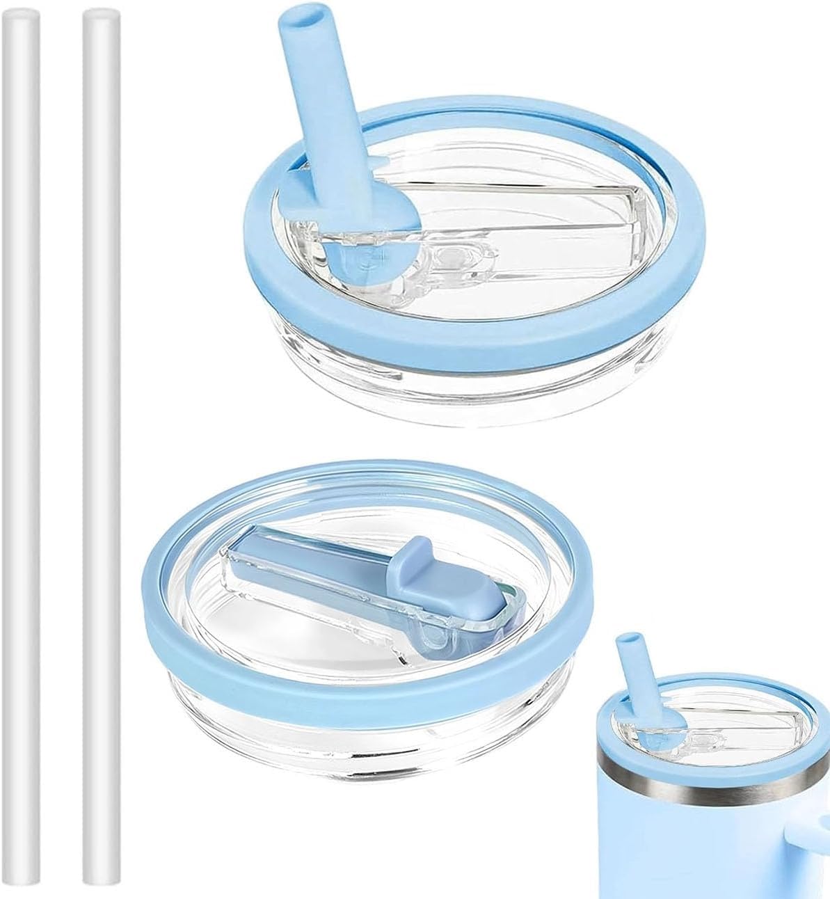 2 Pack 40 ozFlip Straw Lid Replacement for Tumbler, Spill Proof Leakproof Tumbler Lid Compatible with Stanley Cup Accessories (Blue)