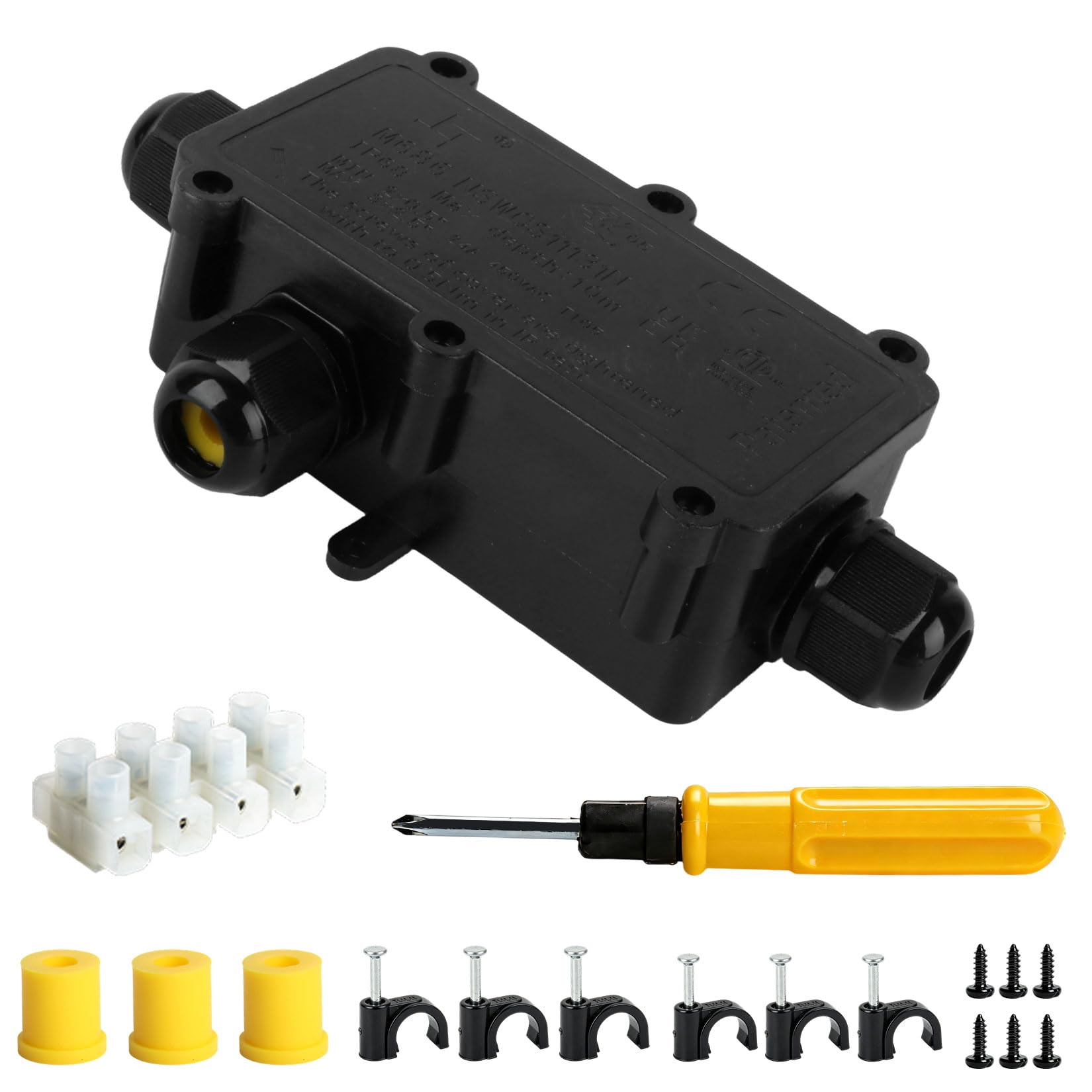 IP68 Waterproof Junction Box 3 Way Connectors, Outdoor Electrical Box Waterproof Cable Connector Outdoor, Plastic Cable Junction Boxes for 4-8mm, 6-11mm Gland Wire Connector, with Accessories