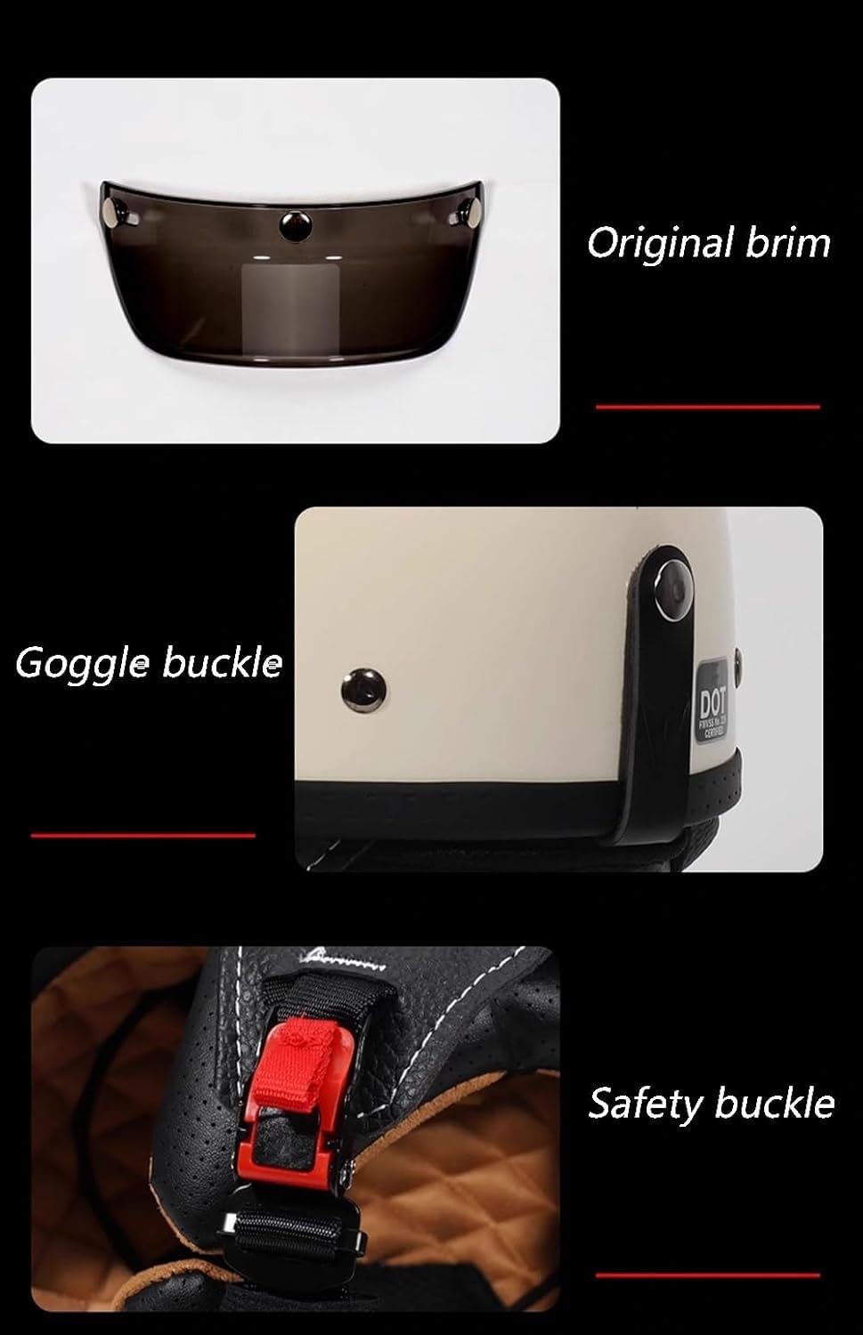 Vintage Cascos Motocicleta Cascos Half-Helmet con Gafas Protección Casco Abiertos De Moto For Hombres Y Mujeres ECEDOT Homologado Scooter Medio Casco De Moto Jet