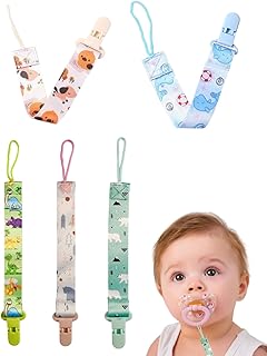 Attache Sucette Bébé,Lot de 5 attaches-tétines avec sangles en coton,Pacifier Clip Chain,Garde la Tétine Propre,Douce et Flexible,Durable–Haute Ténacité Pour Bébés Garçons et Filles