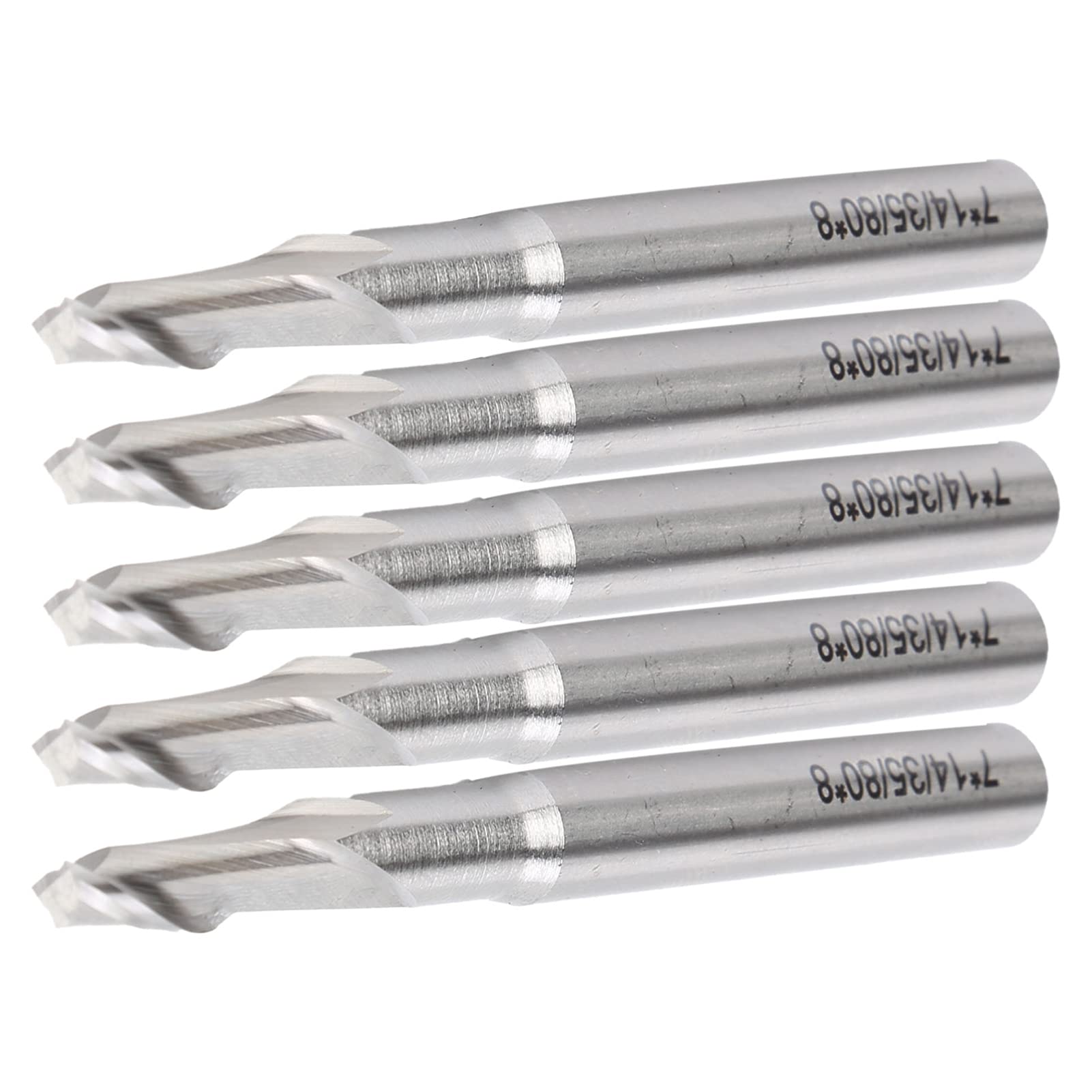 Jeffergarden Frez Trzpieniowy Spiralny z Pojedynczym Rowkiem, Frez CNC ze Stali Szybkotnącej, trzpień 8 Mm, średnica Cięcia 7 Mm, Rowek 14 , długość 80 , 5 szt. dla Użytkowników Frezarek CNC do
