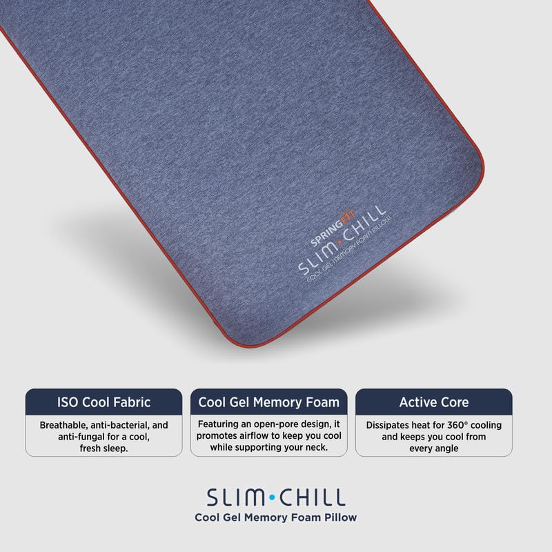 Springfit Slim Chill Cool Gel Memory Foam Pillow (17x26 Inch-Pack of 1) Blue - Image 3 thumbnail