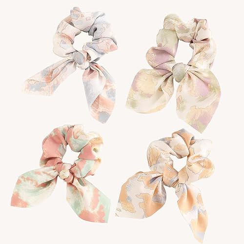 Miniatura 7 de Paquete de 4 bufandas de pelo de leopardo para el cabello, bandas elásticas largas para el cabello, bandas elásticas 2 en 1 para cola de caballo de