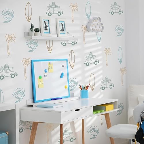 Miniatura 5 de Adhesivo de pared retro con temática de surfista, calcomanías de pared de océano, calcomanías de habitación de playa para niños, decoración de sol