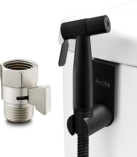 Arofa Pulverizador de bidé de mano negro para inodoro, control de presión de agua ajustable para lavado femenino con válvula de control de flujo de