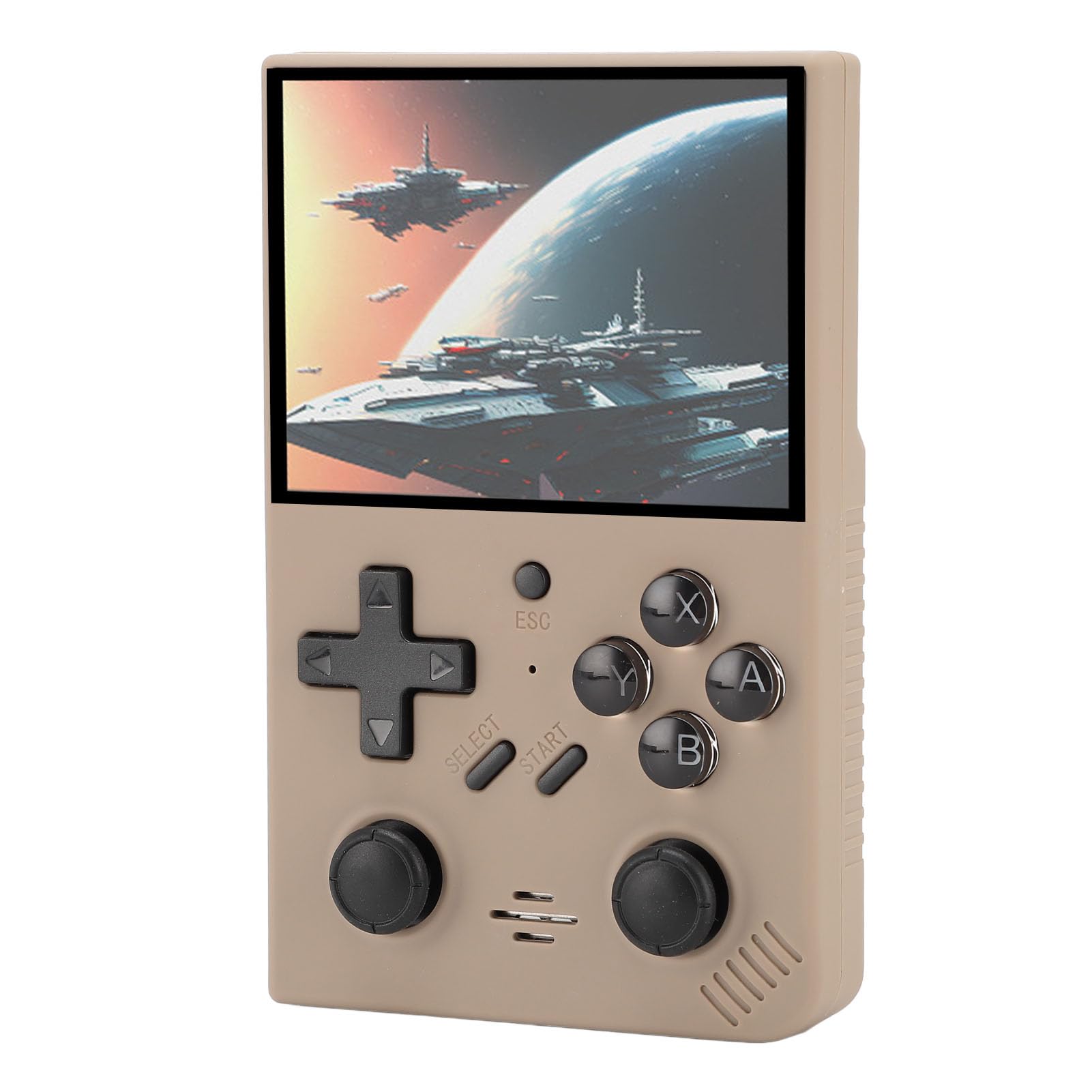 POENVFPO Przenośna Konsola Gier Wideo Retro Przenośna Konsola do Gier z Podwójnymi Joystickami 3D dla Dzieci, Open Source na Kemping, 3,5 -calowy Ekran IPS RK3326 Quad Core 1,5 GHz (GRAY)
