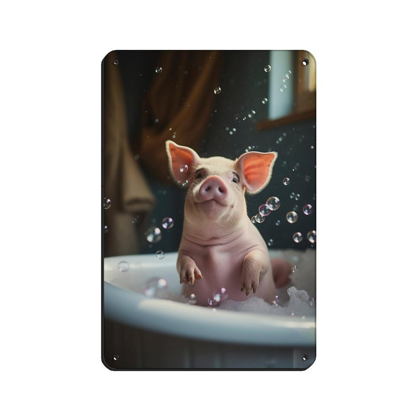 Pig Sitting in The Bath, Funny Bathroom Retro Poster Metal Tin Sign Chic Art Retro Iron Painting Bar People Cave Cafe Family Garage Poster Wall Decoration 8x12inch(20x30cm)